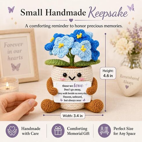 Handmade Crochet Forget Me Not Flower Potted Plant - Sympathy Memorial Gift for Loss of Loved One, Bereavement Grief Gift, Emotional Support Forever Flowers Desk Office Home Decor for Women Mom Friend in Saudi Arabia