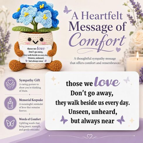 Handmade Crochet Forget Me Not Flower Potted Plant - Sympathy Memorial Gift for Loss of Loved One, Bereavement Grief Gift, Emotional Support Forever Flowers Desk Office Home Decor for Women Mom Friend in Saudi Arabia