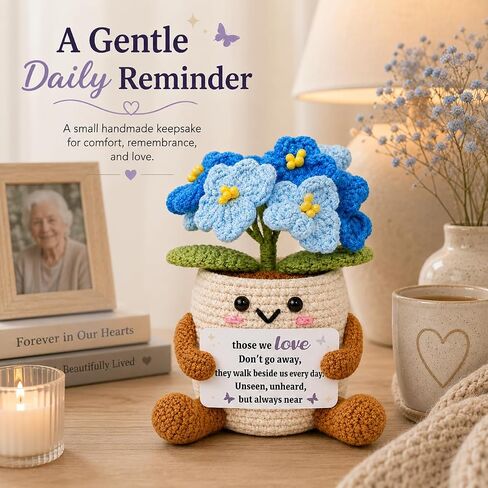 Handmade Crochet Forget Me Not Flower Potted Plant - Sympathy Memorial Gift for Loss of Loved One, Bereavement Grief Gift, Emotional Support Forever Flowers Desk Office Home Decor for Women Mom Friend in Saudi Arabia