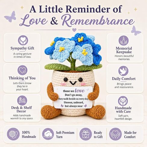 Handmade Crochet Forget Me Not Flower Potted Plant - Sympathy Memorial Gift for Loss of Loved One, Bereavement Grief Gift, Emotional Support Forever Flowers Desk Office Home Decor for Women Mom Friend in Saudi Arabia