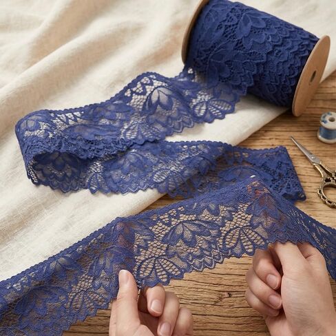 IDONGCAI Stretch Lace Trim 4 Inches Wide Elastic Lace Ribbon for Crafts Bridal Wedding Decor 5 Yards(Black) in Kuwait