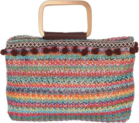 FRCOLOR Large-Capacity Straw Tote Bag Lightweight Woven Handbag for Casual Outings Beach Travel Polyester and Straw Design in Kuwait