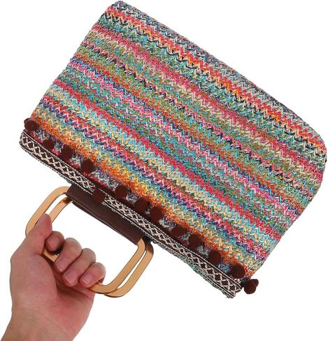 FRCOLOR Large-Capacity Straw Tote Bag Lightweight Woven Handbag for Casual Outings Beach Travel Polyester and Straw Design in Kuwait
