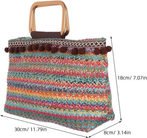 FRCOLOR Large-Capacity Straw Tote Bag Lightweight Woven Handbag for Casual Outings Beach Travel Polyester and Straw Design in Kuwait