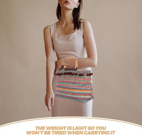 FRCOLOR Large-Capacity Straw Tote Bag Lightweight Woven Handbag for Casual Outings Beach Travel Polyester and Straw Design in Kuwait