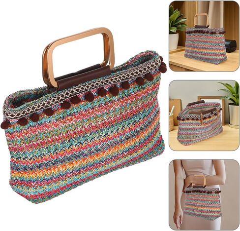 FRCOLOR Large-Capacity Straw Tote Bag Lightweight Woven Handbag for Casual Outings Beach Travel Polyester and Straw Design in Kuwait