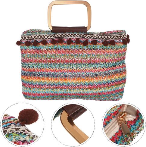 FRCOLOR Large-Capacity Straw Tote Bag Lightweight Woven Handbag for Casual Outings Beach Travel Polyester and Straw Design in Kuwait