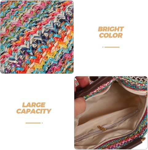 FRCOLOR Large-Capacity Straw Tote Bag Lightweight Woven Handbag for Casual Outings Beach Travel Polyester and Straw Design in Kuwait