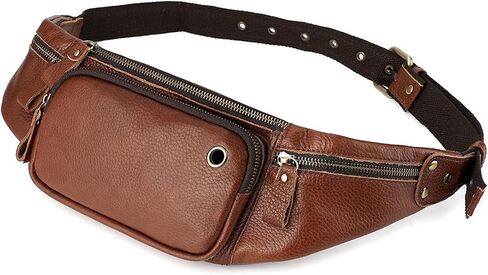 Genuine Leather Mens Waist Bag Multifunction Fashion Outdoor Sports Travel Cell Phone Credit Cards Belt Bag BROWN (BROWN) in Saudi Arabia