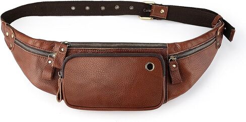 Genuine Leather Mens Waist Bag Multifunction Fashion Outdoor Sports Travel Cell Phone Credit Cards Belt Bag BROWN (BROWN) in Saudi Arabia