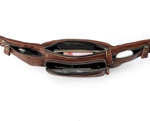 Genuine Leather Mens Waist Bag Multifunction Fashion Outdoor Sports Travel Cell Phone Credit Cards Belt Bag BROWN (BROWN) in Saudi Arabia