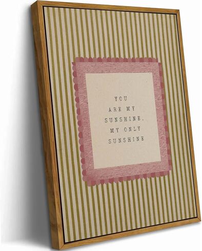 Floating Framed Vintage Nursery Canvas Wall Art, You Are My Sunshine Painting Picture Wall Decor, Neutral Striped Poster Print Artwork for Kids Bedroom Baby Room Home Decoration 8x10in in Saudi Arabia