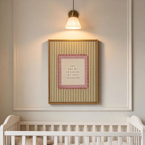 Floating Framed Vintage Nursery Canvas Wall Art, You Are My Sunshine Painting Picture Wall Decor, Neutral Striped Poster Print Artwork for Kids Bedroom Baby Room Home Decoration 8x10in in Saudi Arabia