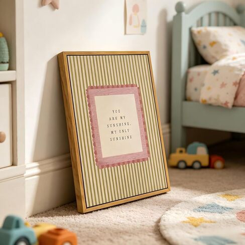 Floating Framed Vintage Nursery Canvas Wall Art, You Are My Sunshine Painting Picture Wall Decor, Neutral Striped Poster Print Artwork for Kids Bedroom Baby Room Home Decoration 8x10in in Saudi Arabia
