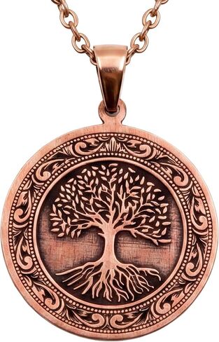 Tree of Life Pure Copper Pendant Necklace, Engraved Round Medallion (1.2"), 20.5" Stainless Steel Chain, Gift-Boxed | Aspendos in Saudi Arabia