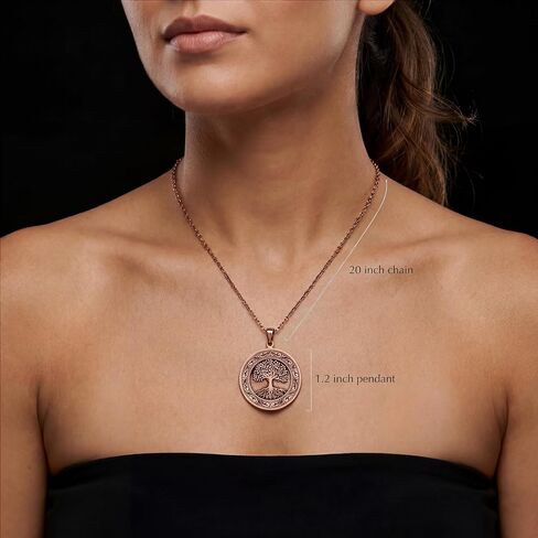 Tree of Life Pure Copper Pendant Necklace, Engraved Round Medallion (1.2"), 20.5" Stainless Steel Chain, Gift-Boxed | Aspendos in Saudi Arabia