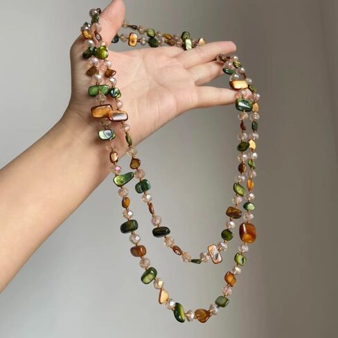 Antique Bohemian Beaded Double Layer Necklace - Vintage Style 120cm Long Pendant for Women,Natural Statement Jewelry in Kuwait