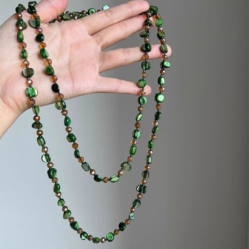 Antique Bohemian Beaded Double Layer Necklace - Vintage Style 120cm Long Pendant for Women,Natural Statement Jewelry in Kuwait