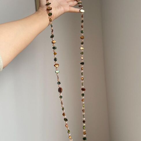 Antique Bohemian Beaded Double Layer Necklace - Vintage Style 120cm Long Pendant for Women,Natural Statement Jewelry in Kuwait
