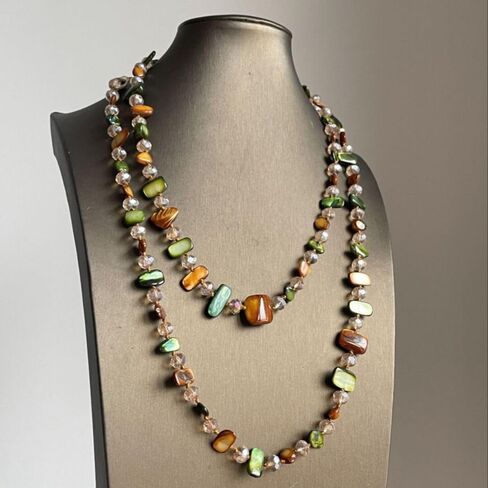 Antique Bohemian Beaded Double Layer Necklace - Vintage Style 120cm Long Pendant for Women,Natural Statement Jewelry in Kuwait