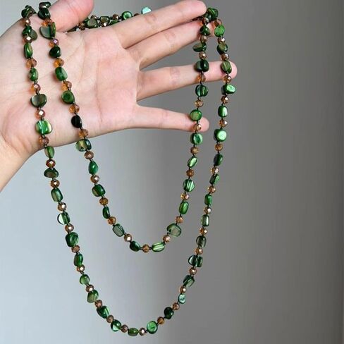 Antique Bohemian Beaded Double Layer Necklace - Vintage Style 120cm Long Pendant for Women,Natural Statement Jewelry in Kuwait