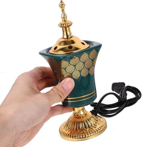 STOBAZA Electric Incense Burner 7.67In Plug-in Middle Eastern Style Censer Aroma Burner for Home Bedroom Yoga and Study Decoration with Ceramic Iron Holder Us Plug in Kuwait