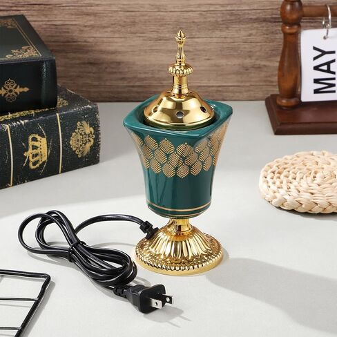 STOBAZA Electric Incense Burner 7.67In Plug-in Middle Eastern Style Censer Aroma Burner for Home Bedroom Yoga and Study Decoration with Ceramic Iron Holder Us Plug in Kuwait
