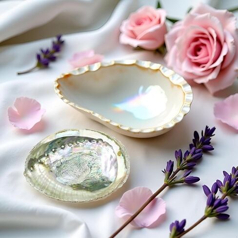 2 Pcs Colorful Fashionable Large Abalone Shell Bowl, 4-4.5 Inch Exquisite Natural Sea Shell Smudge Bowl for Sage Burning and Incense for Decor, Display, Incense Holders, Decorations in Saudi Arabia