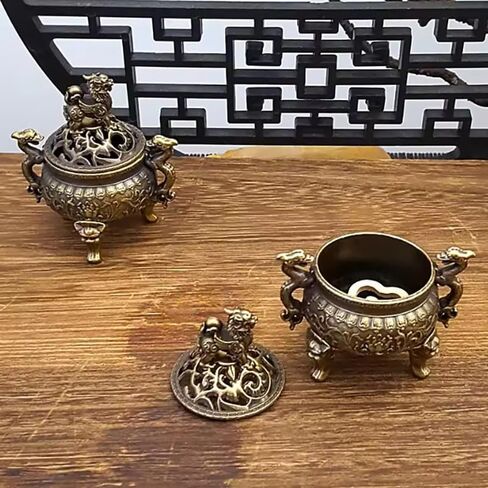 مبخرة سبيكة عتيقة، حامل بخور صغير مجوف من خشب الصندل ثلاثي القوائم، ديكور منزلي لحفلات الشاي in Kuwait