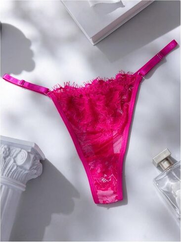 GORGLITTER Women's Sexy 2 Piece Lingerie Set Eyelash Lace Trim Sheer Mesh Balconette Bra with Thong Panties Sets in Kuwait