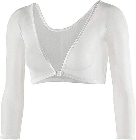 Women Mesh Sheer Crop Top T-Shirt Lingerie Long Sleeve See Through Vest Blouse (White, M) in Saudi Arabia