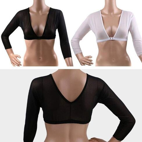 Women Mesh Sheer Crop Top T-Shirt Lingerie Long Sleeve See Through Vest Blouse (White, M) in Saudi Arabia