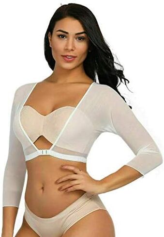 Women Mesh Sheer Crop Top T-Shirt Lingerie Long Sleeve See Through Vest Blouse (White, M) in Saudi Arabia