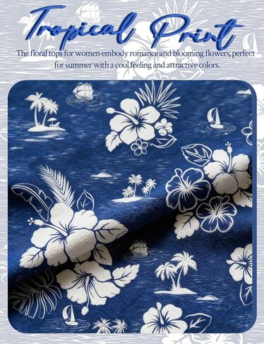 YOGINGO Hawaiian Top للنساء، قميص Aloha Beach بأكمام قصيرة استوائي، بلوزة كاجوال للعطلات بأزرار سفلية in Kuwait