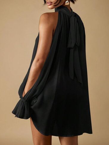 Verdusa Women's Chiffon Blouse Flowy Asymmetrical Sheer Halter Top Split Bishop Sleeve Gauze Shirt in Kuwait