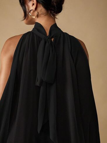 Verdusa Women's Chiffon Blouse Flowy Asymmetrical Sheer Halter Top Split Bishop Sleeve Gauze Shirt in Kuwait