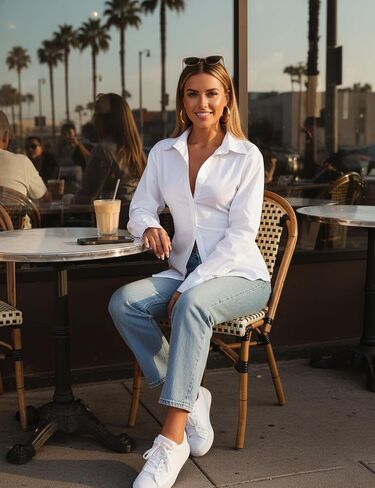 HOCANDY Women Long Sleeve Button Down Shirt Tie Back Cinched Waist Lapel Collar Corset Blouse Work Casual Dressy Tunic Shirt White in Saudi Arabia