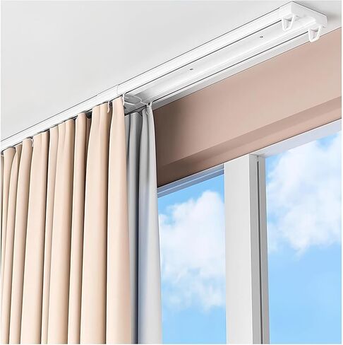 Aluminum Alloy Curtain Tracks,Heavy Duty Aluminum Alloy Double Curtain Track - Nano Silence Sliding System for Living Room & Bedroom - 5.5m (18ft), White Room Divider Solution in Saudi Arabia