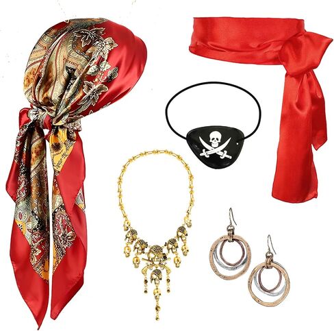 Pirate Costume Accessories Set Men Women Halloween Pirate-Party Bandana Hat Head Scarf Sash Belt Captain Eye Dress up in Saudi Arabia