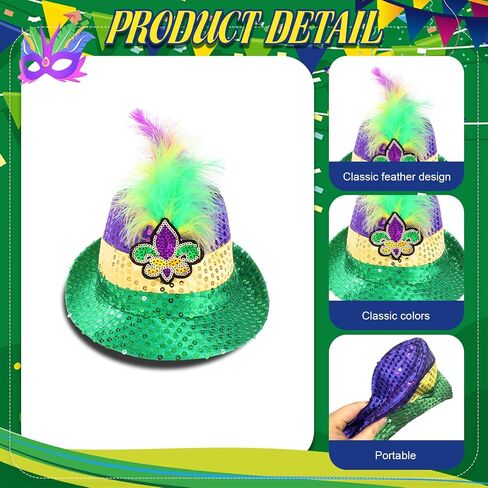 6pcs Carnival Costumes for Men, Happy Fat Tuesday Purple Yellow Green Hat Vest Sunglasses Beads Necklaces for Parade in Saudi Arabia