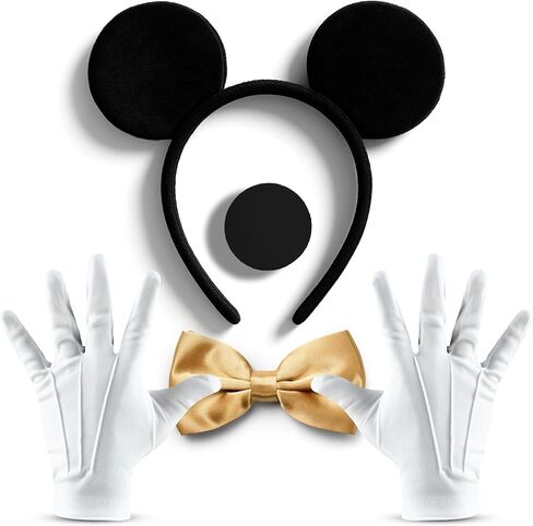 Men's Classic Mouse Costume Accessory Kit, Black Ears Headband, Sponge Nose, Gold Bow Tie and White Gloves Costume Set for Adult Halloween Theme Party Cosplay Birthday Parties in Saudi Arabia