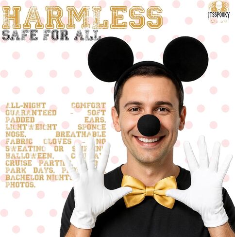 Men's Classic Mouse Costume Accessory Kit, Black Ears Headband, Sponge Nose, Gold Bow Tie and White Gloves Costume Set for Adult Halloween Theme Party Cosplay Birthday Parties in Saudi Arabia