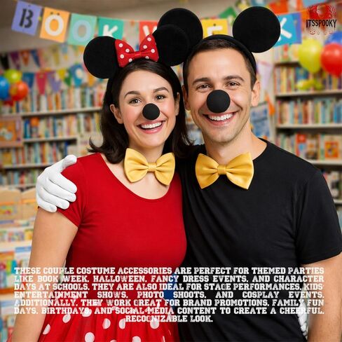 Men's Classic Mouse Costume Accessory Kit, Black Ears Headband, Sponge Nose, Gold Bow Tie and White Gloves Costume Set for Adult Halloween Theme Party Cosplay Birthday Parties in Saudi Arabia
