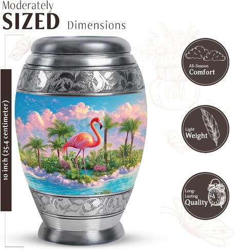 Pink Flamingo Memorial Large Urn for Ashes Adult Male, Blue Urns for Human Ashes, Tropical Landscape & Palm Trees Decorative Urns for Couple, Cremation Urn for Mother & Father, (10 Inch) in Saudi Arabia