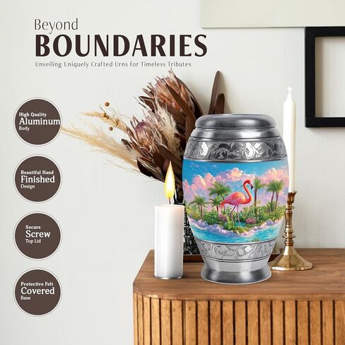 Pink Flamingo Memorial Large Urn for Ashes Adult Male, Blue Urns for Human Ashes, Tropical Landscape & Palm Trees Decorative Urns for Couple, Cremation Urn for Mother & Father, (10 Inch) in Saudi Arabia
