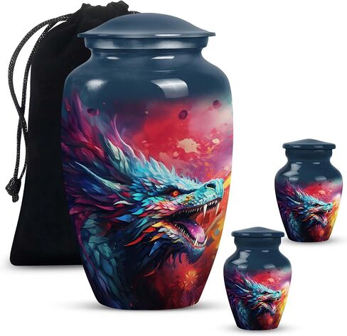 Garden Dragon Enchantment - Large With Velvet Bag - Urn For Human Ashes Adult Male & Female - Funeral Decorative Urns - Memorial For Human Remains Mom & Dad - Cremation Urn For Adult Men & Women in Saudi Arabia