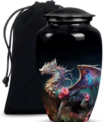 Garden Dragon Enchantment - Large With Velvet Bag - Urn For Human Ashes Adult Male & Female - Funeral Decorative Urns - Memorial For Human Remains Mom & Dad - Cremation Urn For Adult Men & Women in Saudi Arabia