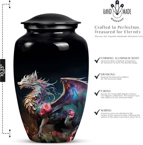 Garden Dragon Enchantment - Large With Velvet Bag - Urn For Human Ashes Adult Male & Female - Funeral Decorative Urns - Memorial For Human Remains Mom & Dad - Cremation Urn For Adult Men & Women in Saudi Arabia