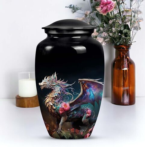 Garden Dragon Enchantment - Large With Velvet Bag - Urn For Human Ashes Adult Male & Female - Funeral Decorative Urns - Memorial For Human Remains Mom & Dad - Cremation Urn For Adult Men & Women in Saudi Arabia