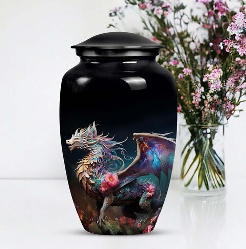 Garden Dragon Enchantment - Large With Velvet Bag - Urn For Human Ashes Adult Male & Female - Funeral Decorative Urns - Memorial For Human Remains Mom & Dad - Cremation Urn For Adult Men & Women in Saudi Arabia